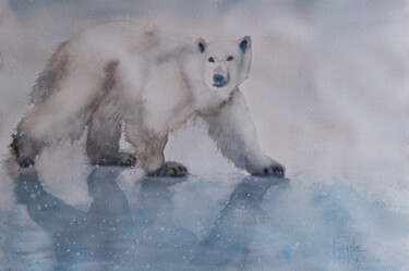 Peinture intitulée "Ours polaire de Chu…" par Michelle Thébault (Farane), Œuvre d'art originale, Aquarelle Monté sur Alumini…