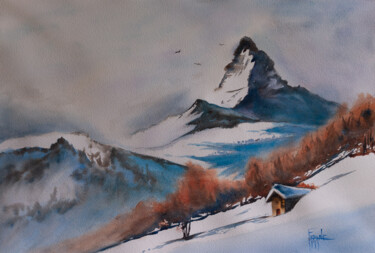 Peinture intitulée "Mont Cervin" par Michelle Thébault (Farane), Œuvre d'art originale, Aquarelle