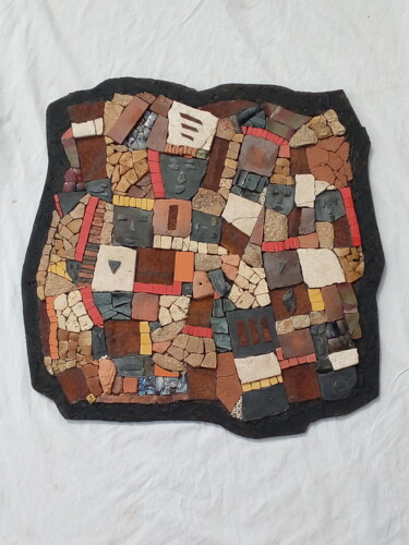 Sculpture titled "Tous mes amis" by Michelle Vaillant, Original Artwork, Mosaic Mounted on Wood Panel