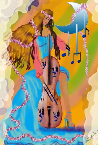 Dibujo titulada "Violonchelo" por Michelle Chouchou, Obra de arte original