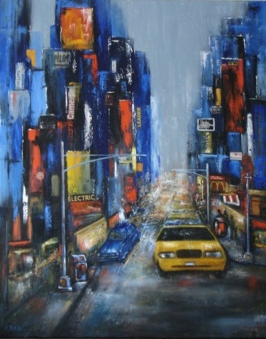 Painting titled "N.Y  Taxi drive" by Michelle Millot, Original Artwork