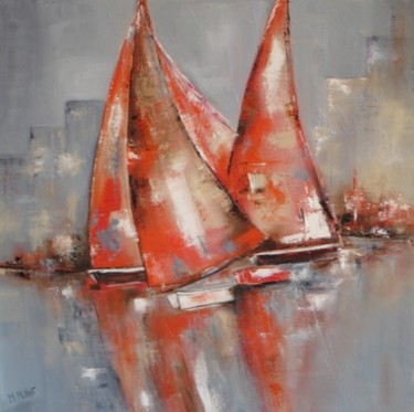 「voiles rouges」というタイトルの絵画 Michelle Millotによって, オリジナルのアートワーク, オイル