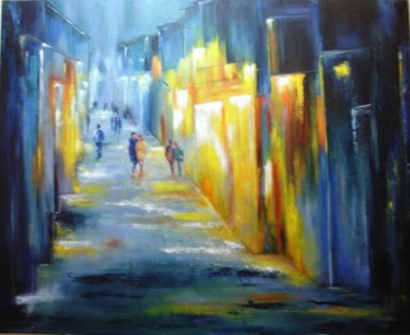 Painting titled "Promenade nocturne" by Michelle Millot, Original Artwork, Oil