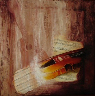 Painting titled "violon et guitare" by Michelle Millot, Original Artwork, Oil