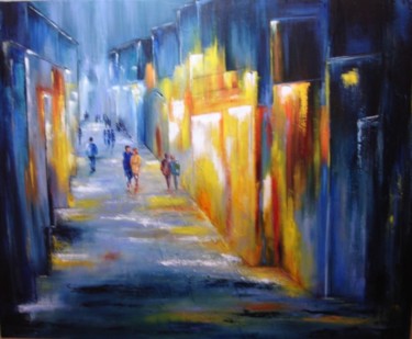Painting titled "promenade-nocturne.…" by Michelle Millot, Original Artwork, Oil