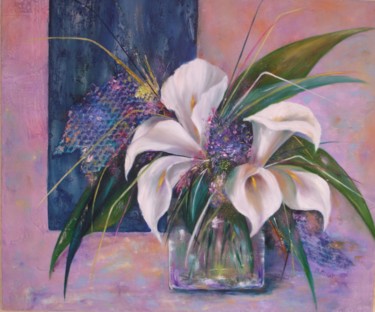 Painting titled "Bouquet d'arums" by Michelle Millot, Original Artwork, Oil