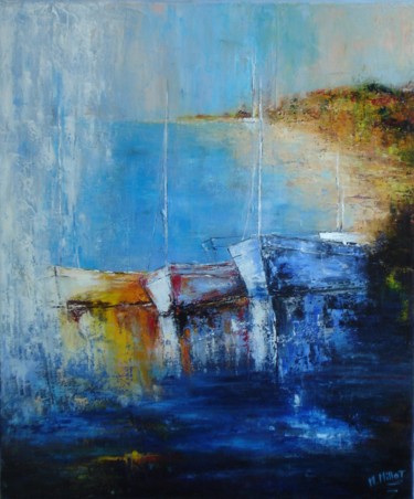 Schilderij getiteld "Les barques" door Michelle Millot, Origineel Kunstwerk, Olie