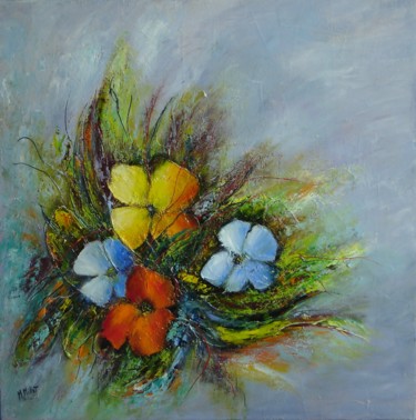 Peinture intitulée "Note florale" par Michelle Millot, Œuvre d'art originale, Huile