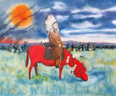 Cheval rouge Peinture intitulée "Cheval rouge" par Michel Munier, Œuvre d'art originale, Aquarelle