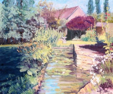 Painting titled "Le jardin en fleurs" by Michel Munier, Original Artwork, Oil