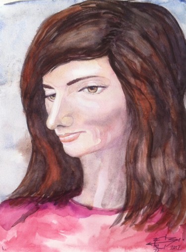 Painting titled "Laura" by Michel Munier, Original Artwork, Watercolor