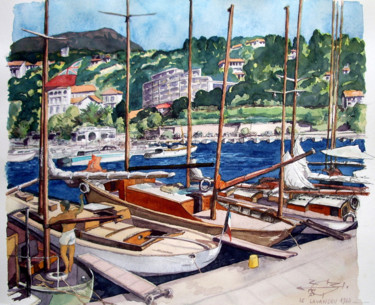 Schilderij getiteld "Le port du Lavandou…" door Michel Munier, Origineel Kunstwerk, Aquarel