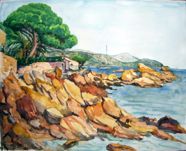 Painting titled "La Pointe des Balei…" by Michel Munier, Original Artwork, Watercolor