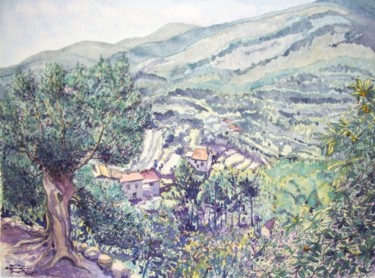 Painting titled "L'Olivier du bancel" by Michel Munier, Original Artwork, Watercolor