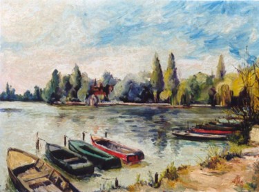 Pintura titulada "Au bord du Lac d'En…" por Michel Munier, Obra de arte original, Oleo