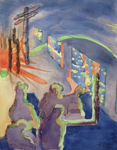 Pintura intitulada "Blue train" por Michel Munier, Obras de arte originais, Óleo