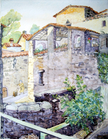 Pintura titulada "Maisons cévennoles" por Michel Munier, Obra de arte original, Acuarela