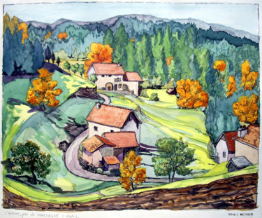 Peinture intitulée "Village vosgien" par Michel Munier, Œuvre d'art originale