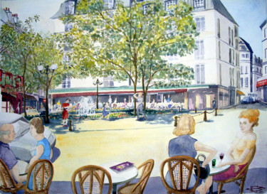 Peinture intitulée "Place de la Contres…" par Michel Munier, Œuvre d'art originale, Aquarelle