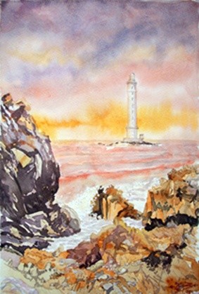 Painting titled "Le phare de Goury" by Michel Munier, Original Artwork