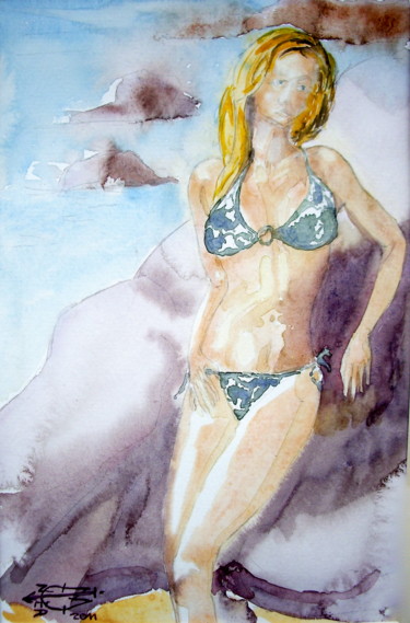 Malerei mit dem Titel "Naïade" von Michel Munier, Original-Kunstwerk, Aquarell