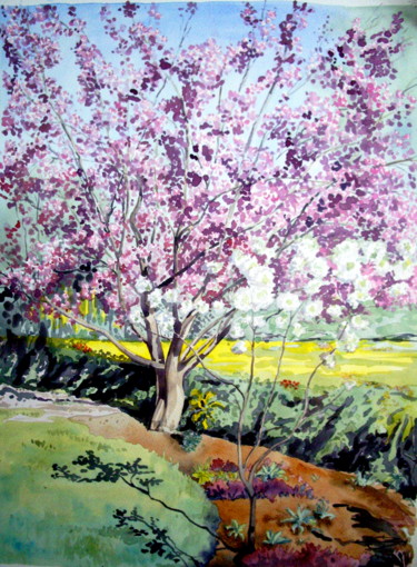 Pintura intitulada "Au jardin" por Michel Munier, Obras de arte originais