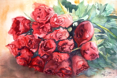 Peinture intitulée "Étude de roses" par Michel Munier, Œuvre d'art originale