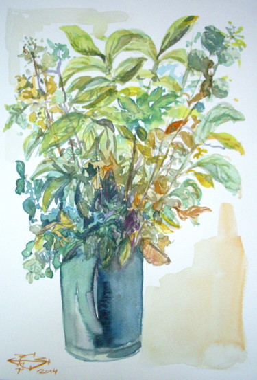 Peinture intitulée "Rameaux d'automne" par Michel Munier, Œuvre d'art originale, Aquarelle