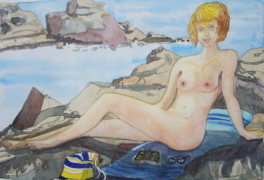 Malerei mit dem Titel "Hélène, l'été derni…" von Michel Munier, Original-Kunstwerk, Aquarell