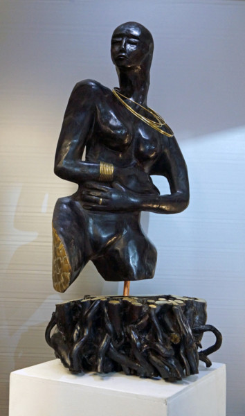 Sculpture intitulée "L'Africaine" par Michel Neuville, Œuvre d'art originale, Bois
