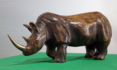 Sculptuur getiteld "rhinoc-ros-07.jpg" door Michel Neuville, Origineel Kunstwerk, Hout