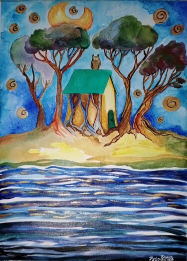 Painting titled "Le Notti di Pinolin…" by Patrizia Micheloni (Pz20FantaGhiro), Original Artwork, Watercolor