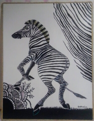 Malerei mit dem Titel "Zebra" von Patrizia Micheloni (Pz20FantaGhiro), Original-Kunstwerk, Acryl Auf Metall montiert