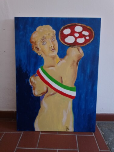 Painting titled "Vi va una Pizza?" by Patrizia Micheloni (Pz20FantaGhiro), Original Artwork, Acrylic Mounted on Wood Stretch…