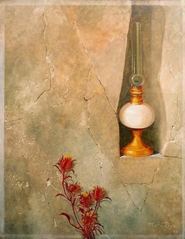 Peinture intitulée "Kerosen lamp" par Michel Roux, Œuvre d'art originale, Huile