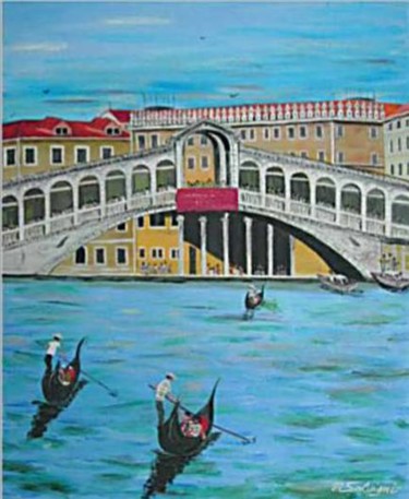 Peinture intitulée "Gondoles vénitienne…" par Michel Salvigni, Œuvre d'art originale