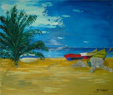 Peinture intitulée "barques de pêcheur…" par Michel Salvigni, Œuvre d'art originale