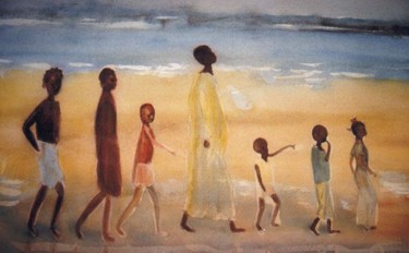 Peinture intitulée "Promenade sur la pl…" par Mireille Dubois-Vanhove, Œuvre d'art originale, Huile