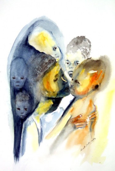 Peinture intitulée ""Le baiser"" par Mireille Dubois-Vanhove, Œuvre d'art originale, Huile