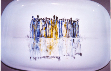 Artisanat intitulée "Plat porcelaine - f…" par Mireille Dubois-Vanhove, Œuvre d'art originale
