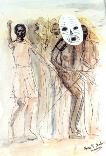 Painting titled "Le masque" by Mireille Dubois-Vanhove, Original Artwork, Oil