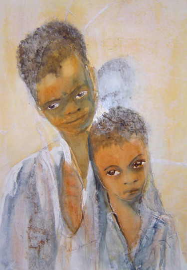 Peinture intitulée "Pauvreté enfantine" par Mireille Dubois-Vanhove, Œuvre d'art originale, Huile