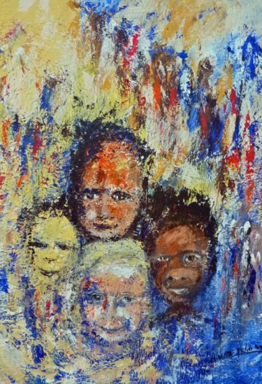 Peinture intitulée "Enfants du monde" par Mireille Dubois-Vanhove, Œuvre d'art originale, Huile