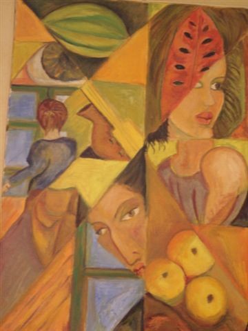 Peinture intitulée "marché troipicale" par Nydia Eugenia, Œuvre d'art originale, Huile