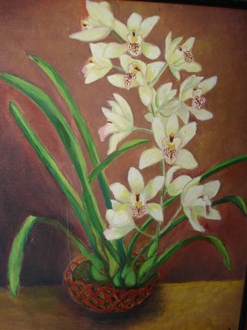 Peinture intitulée "orchidée" par Nydia Eugenia, Œuvre d'art originale, Huile