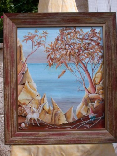 Peinture intitulée "Pégase et son oeuf" par Marie-Claude Desartine, Œuvre d'art originale