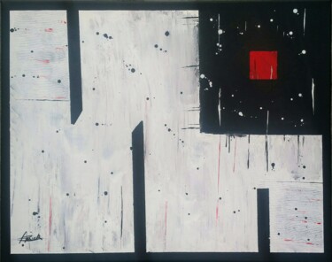Schilderij getiteld "Noir red Blanc" door Mickaël Carrié, Origineel Kunstwerk, Acryl Gemonteerd op Frame voor houten brancard