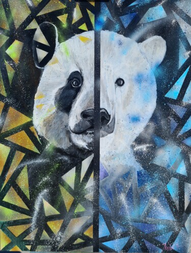 Malerei mit dem Titel "Panda & Ours blanc" von Mickael Hert, Original-Kunstwerk, Acryl