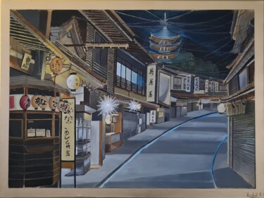 Painting titled "" Street In Japan b…" by Mickael Hert, Original Artwork, Acrylic