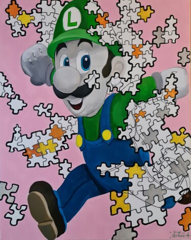 Malerei mit dem Titel "" Luigi Vs Puzzle "" von Mickael Hert, Original-Kunstwerk, Acryl